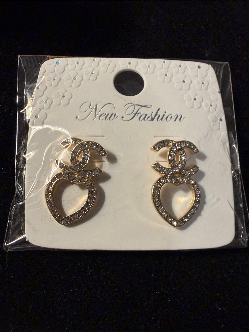 Gold Heart Drop Earrings with Crystal Accents